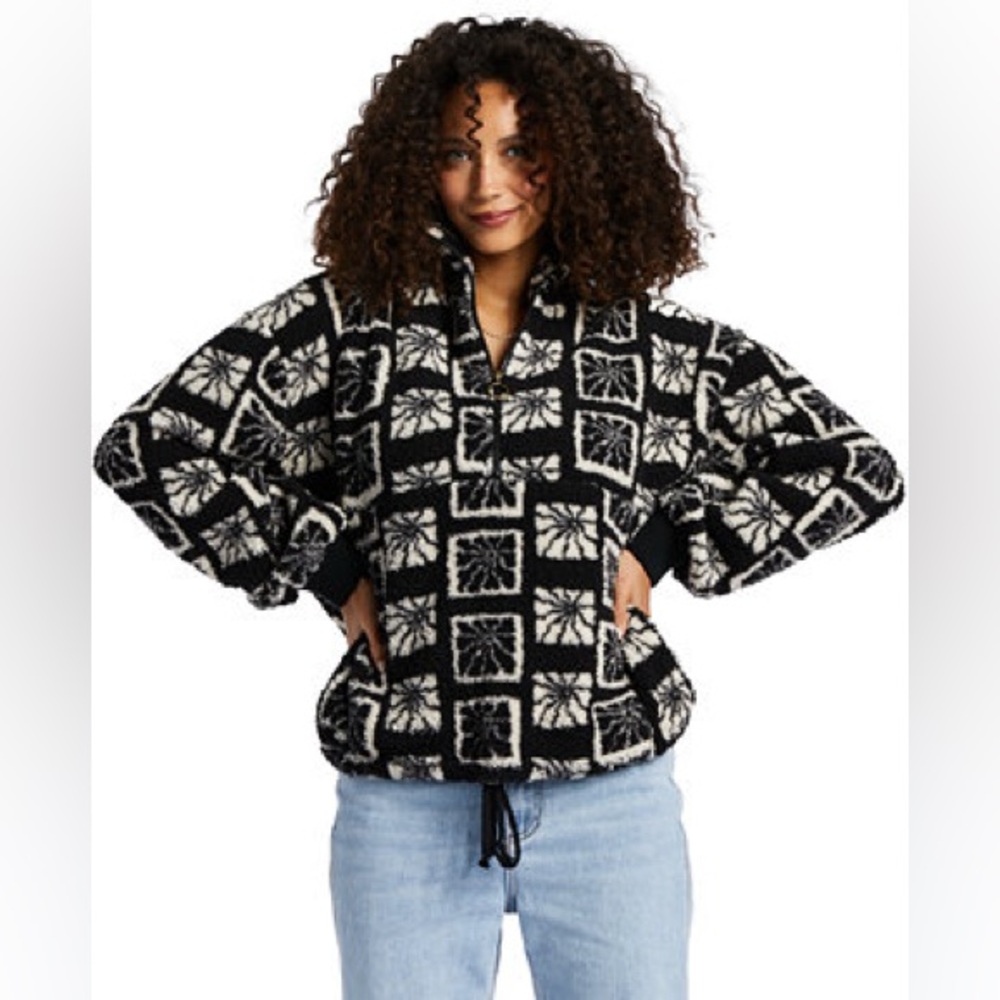 Billabong ' Time Off Fleece Jacket Black and White Patterned Pullover M
